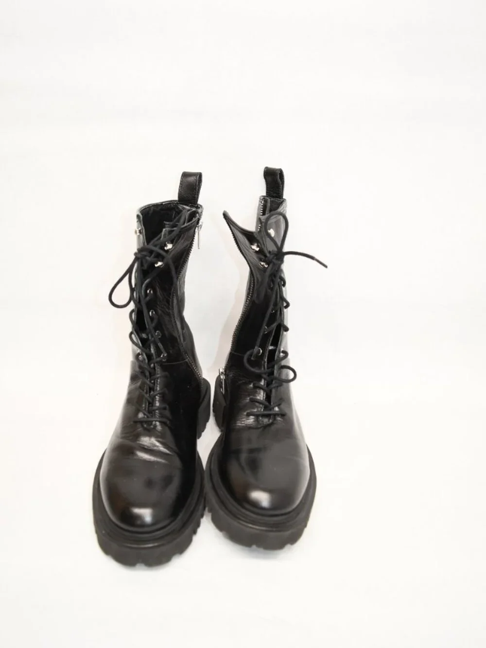 $440 ALLSAINTS Maren Leather Boots MOTO BIKER LACE UP COMBAT BLACK  10 US (TE21)